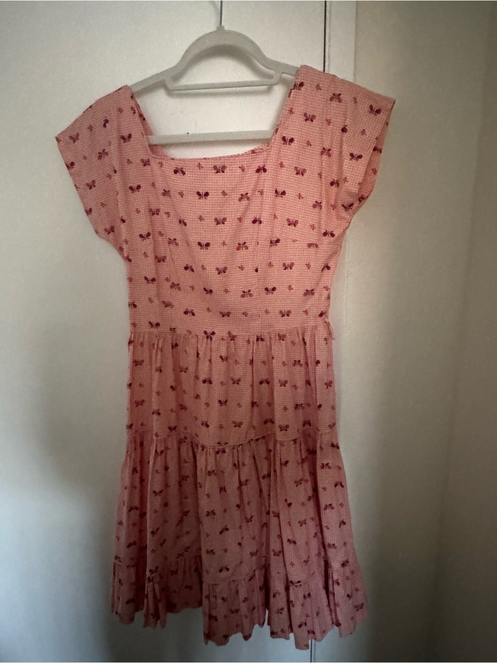 Vintage 1950s/1960s Country Club Frocks Pink Gingham Butterfly Full Skirt Dress
